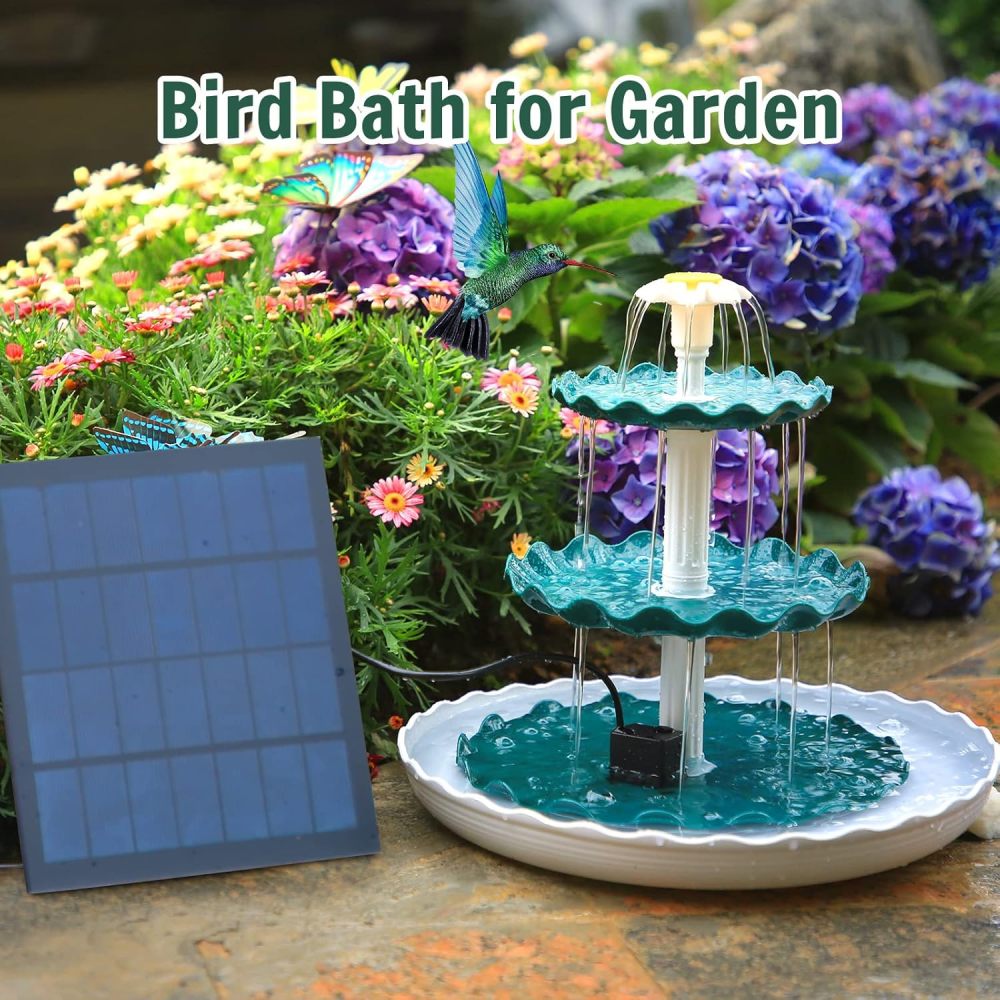AISITIN 3 Tiered Bird Bath with 3.5W Solar Pump, DIY Solar Fountain Detachable and Suitable for Bird Bath, Garden Decoration, Outdoor Bird Feeder