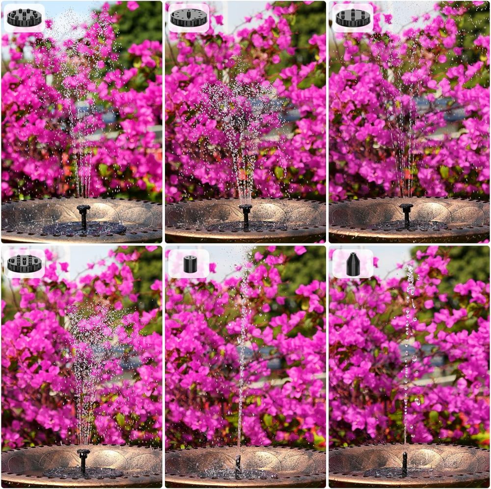 AISITIN 3.5W Solar Fountain Pump Built-in 1500mAh Battery, Bird Bath Fountain with 6 Nozzles, Solar Floating Water Pump for Bird Bath, Fish Tank, Pond, Pool, Garden and Outdoor