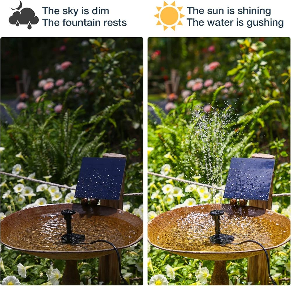 AISITIN DIY Solar Water Pump Kit for Water Feature Outdoor, Solar Powered Water Fountain Pump with 6 Nozzles for Bird Bath, Ponds, Garden, Fish Tank
