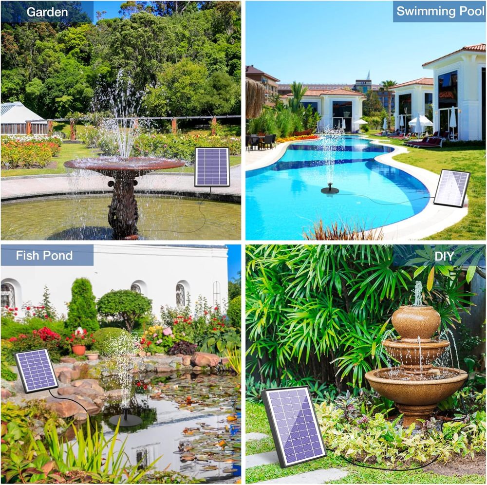 AISITIN Solar Fountain Pump 6.5W Panel with Battery Backup Solar Water Pump Floating Fountain, 6 Nozzles, for Bird Bath