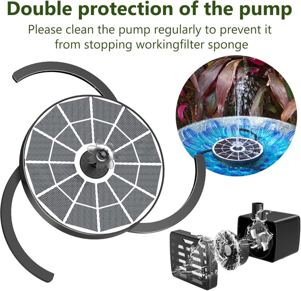 AISITIN 3.7W Solar Bird Bath Fountain Upgraded 6.3" Solar Glass Panel, Solar Powered Fountain Pump with Integrated Bracket & Storage for Bird Bath, Pond, Garden, Aquarium and Outdoor