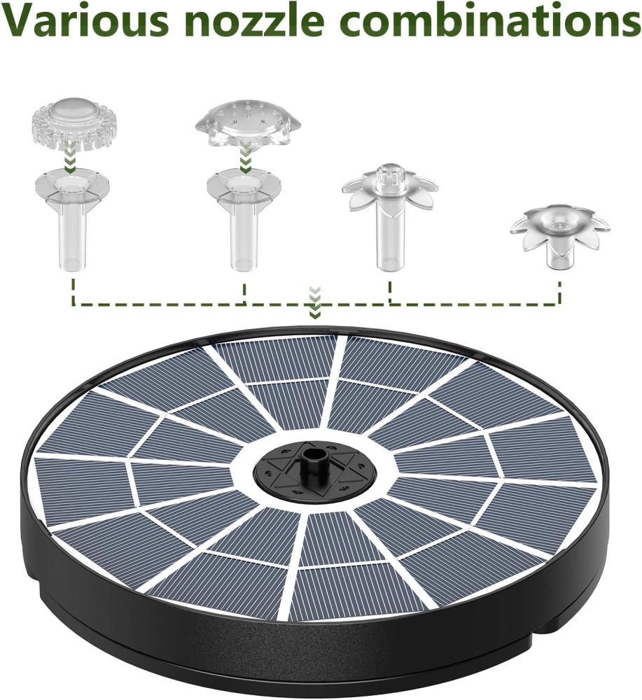 AISITIN 3.7W Solar Bird Bath Fountain Upgraded 6.3" Solar Glass Panel, Solar Powered Fountain Pump with Integrated Bracket & Storage for Bird Bath, Pond, Garden, Aquarium and Outdoor