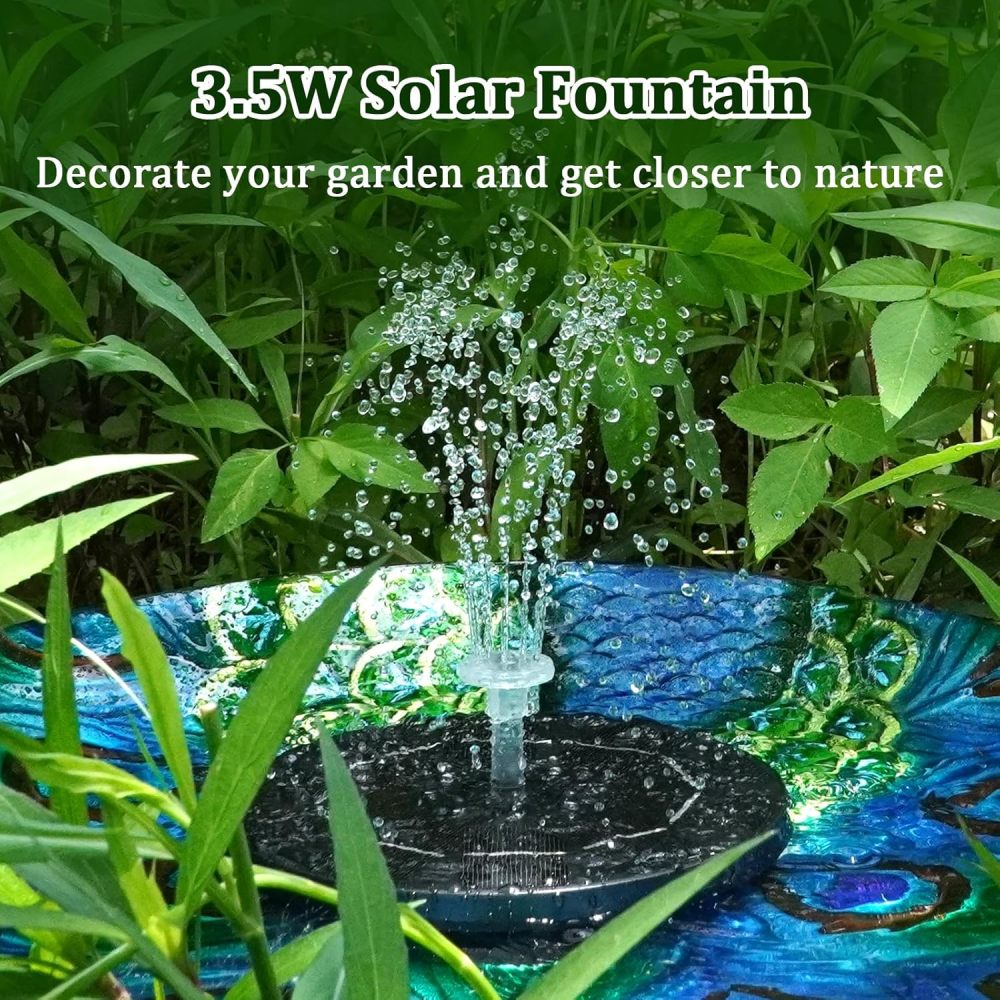 AISITIN 3,5W LED Solar Fountain Pump for Outdoor with 3000mAh Battery,Solar Bird Bath Fountain with Different Spray Effects,with Crystal Ball, Solar Powered Water Pump for Outdoor Garden, Pond