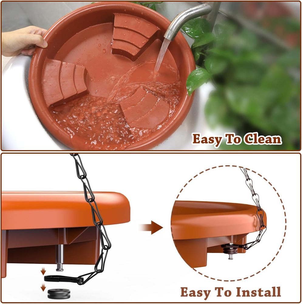 AISITIN Hanging Bird Bath Set with Solar Fountain, Hanging Solar Powered Water Fountain Outdoor 15" Bird Bath Bowl with Three Steps for Bird Bath, Feeder, Drinking, Garden, Patio Lawn and Backyard