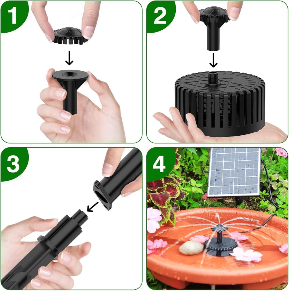 AISITIN 4.5W Solar Water Fountain, Upgraded DIY Solar Water Pump Fountain Kit with Cable Nozzles for Garden, Pond, Pool and Fish Tank