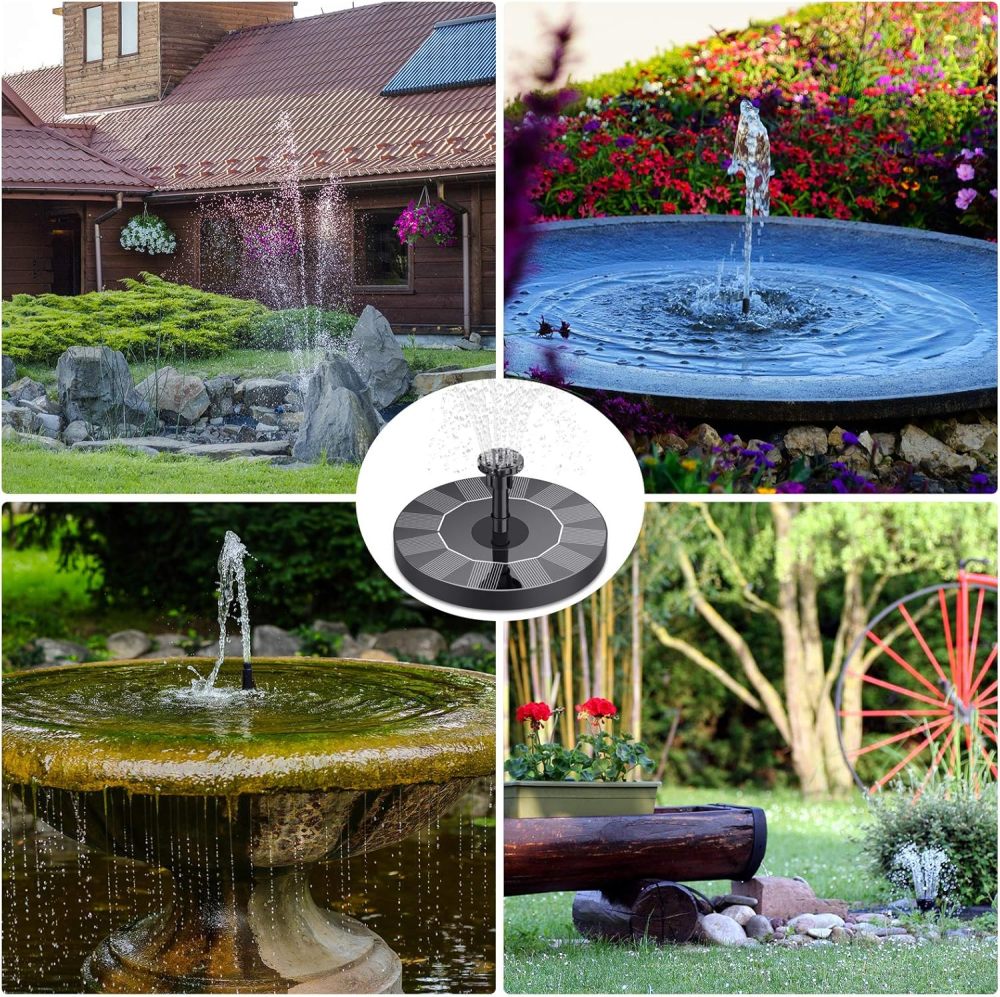 AISITIN Solar Bird Bath Fountain with 6 Nozzles, Solar Powered Floating Water Fountain Pump for Bird Bath, Pond, Pool, Garden, Fish Tank and Outdoor