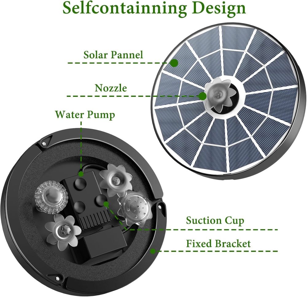 AISITIN 3.7W Solar Bird Bath Fountain Upgraded 6.3" Solar Glass Panel, Solar Powered Fountain Pump with Integrated Bracket & Storage for Bird Bath, Pond, Garden, Aquarium and Outdoor
