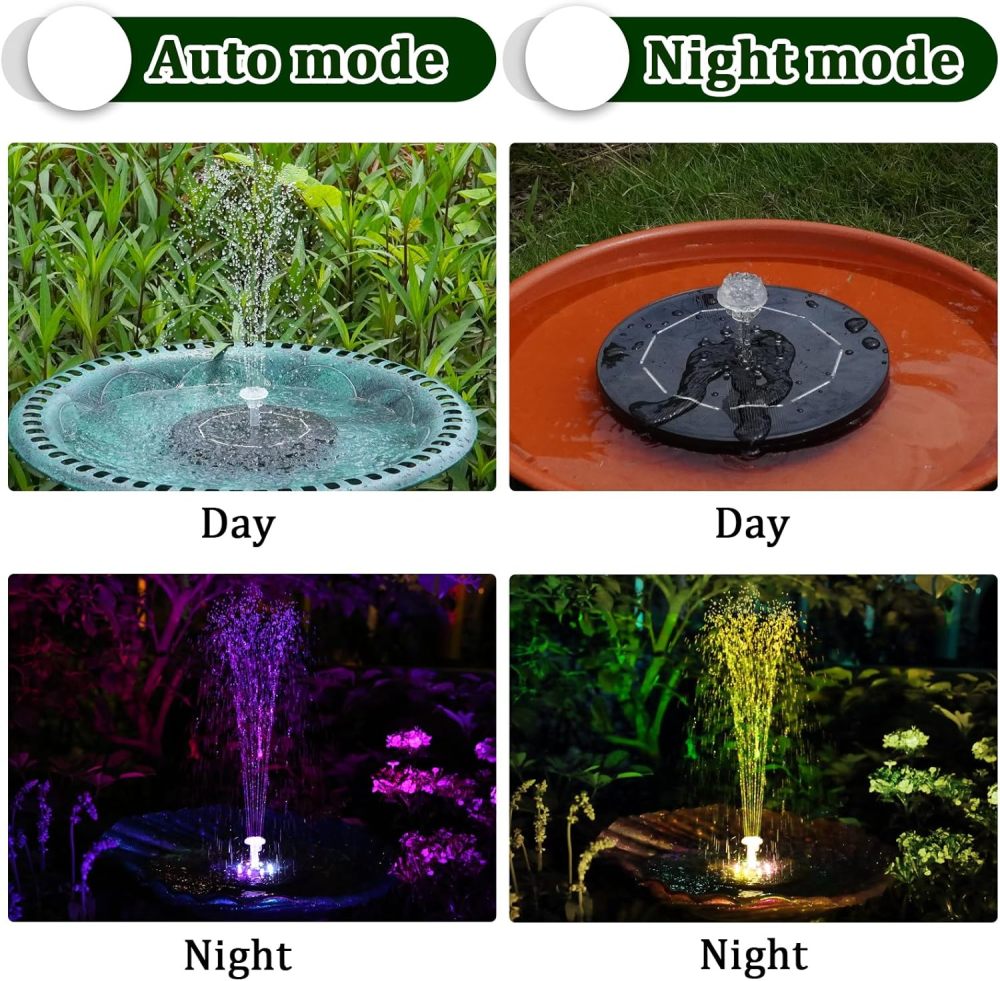 AISITIN 3,5W LED Solar Fountain Pump for Outdoor with 3000mAh Battery,Solar Bird Bath Fountain with Different Spray Effects,with Crystal Ball, Solar Powered Water Pump for Outdoor Garden, Pond