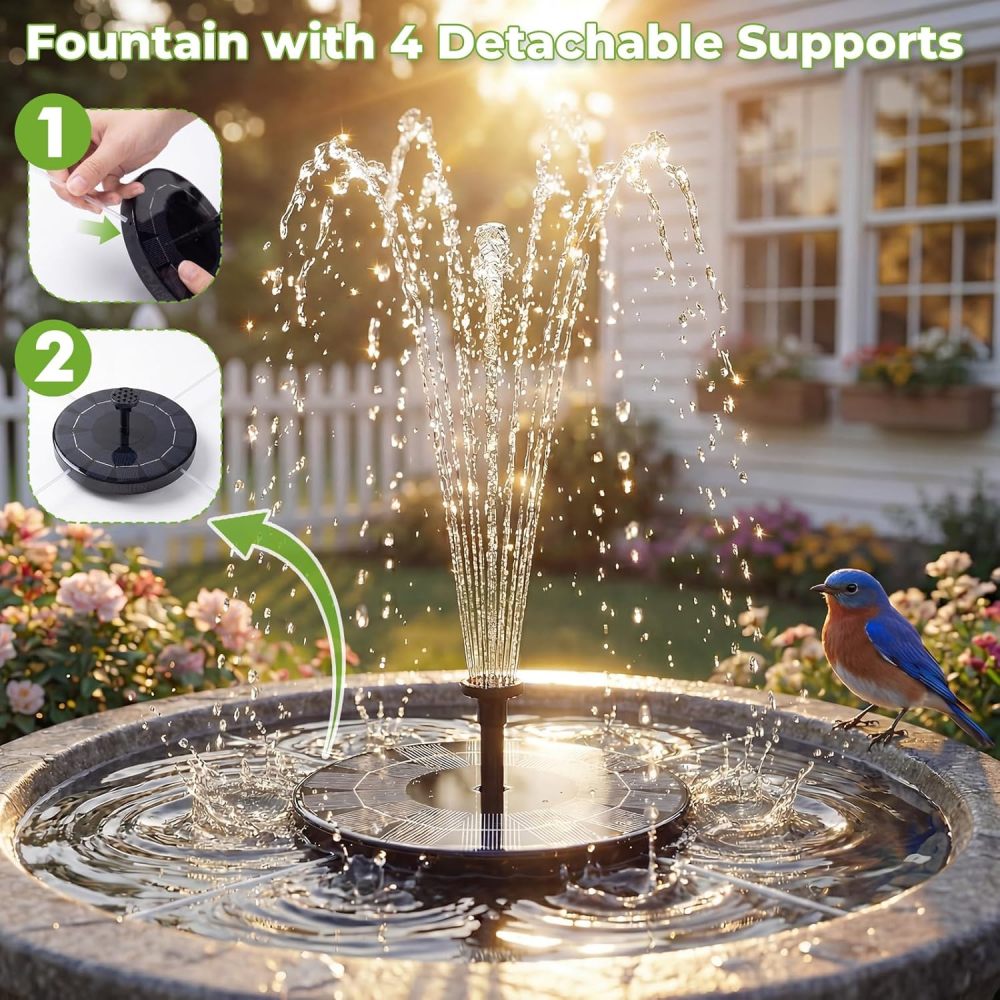 AISITIN Solar Fountain Pump 2.5W, 6.7" Solar Powered Water Fountain Pump for Bird Bath, solar pump for fountain with 6 Nozzles for Garden, Ponds, Pool, Fish Tank, Outdoor and Aquarium
