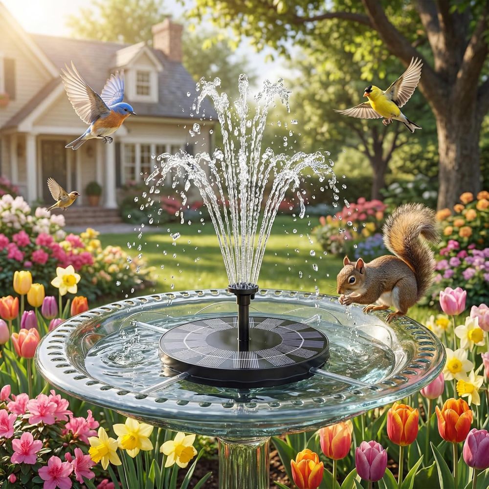 AISITIN Solar Fountain Pump 2.5W, 6.7" Solar Powered Water Fountain Pump for Bird Bath, solar pump for fountain with 6 Nozzles for Garden, Ponds, Pool, Fish Tank, Outdoor and Aquarium