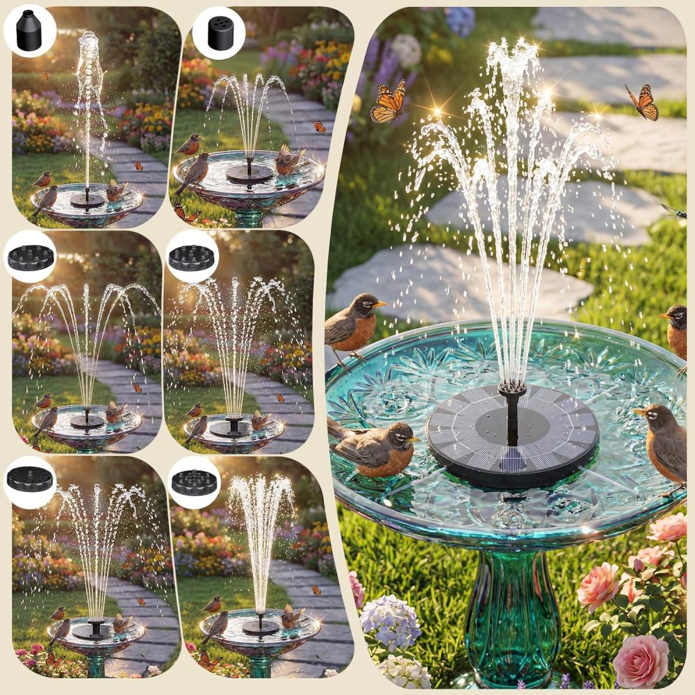 AISITIN Solar Fountain Pump 2.5W, 6.7" Solar Powered Water Fountain Pump for Bird Bath, solar pump for fountain with 6 Nozzles for Garden, Ponds, Pool, Fish Tank, Outdoor and Aquarium