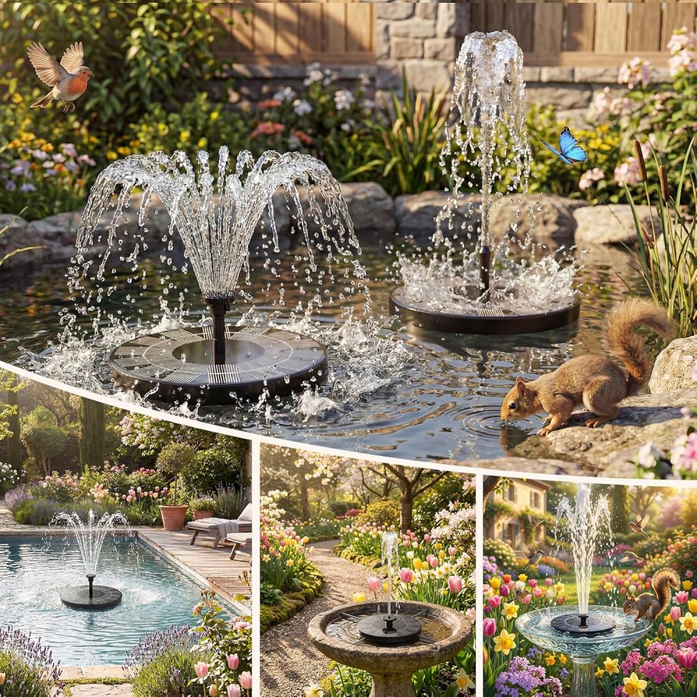 AISITIN Solar Fountain Pump 2.5W, 6.7" Solar Powered Water Fountain Pump for Bird Bath, solar pump for fountain with 6 Nozzles for Garden, Ponds, Pool, Fish Tank, Outdoor and Aquarium