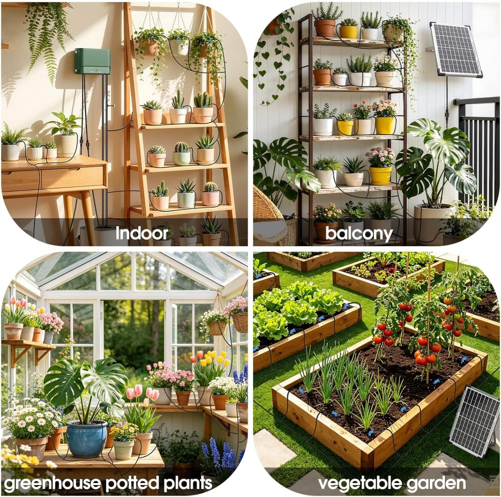 Sistema de riego solar de 10 W para riego automático de plantas, kit de riego por goteo de jardín de verano para sistema de riego por goteo de jardín solar, kit de sistema de riego compatible
