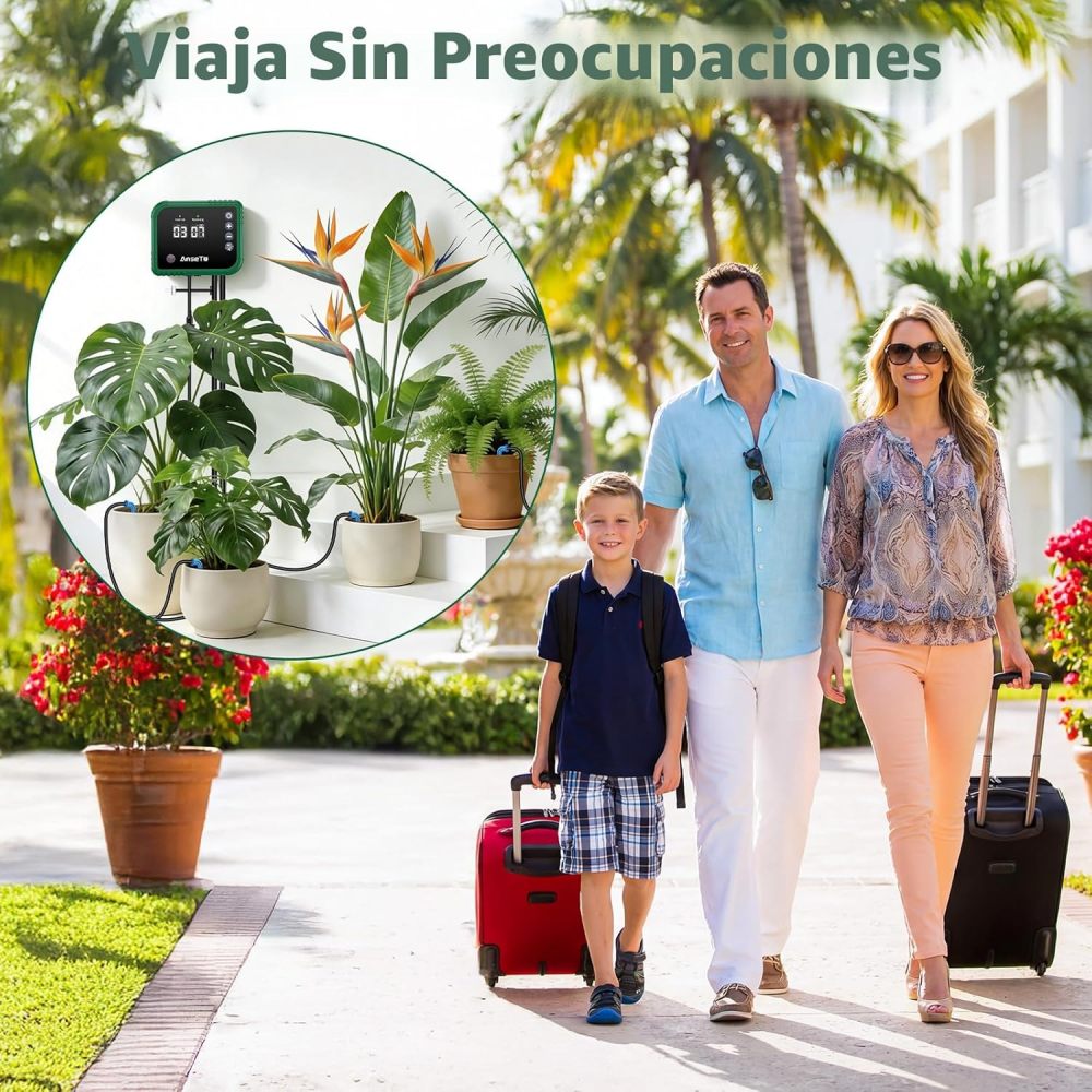 Sistema de riego por goteo solar de 8 W para jardines, kit de goteo automático de bricolaje, soporta riego de 30 ollas, incluye manguera de goteo de 114.8 ft y 30 emisores adecuados para