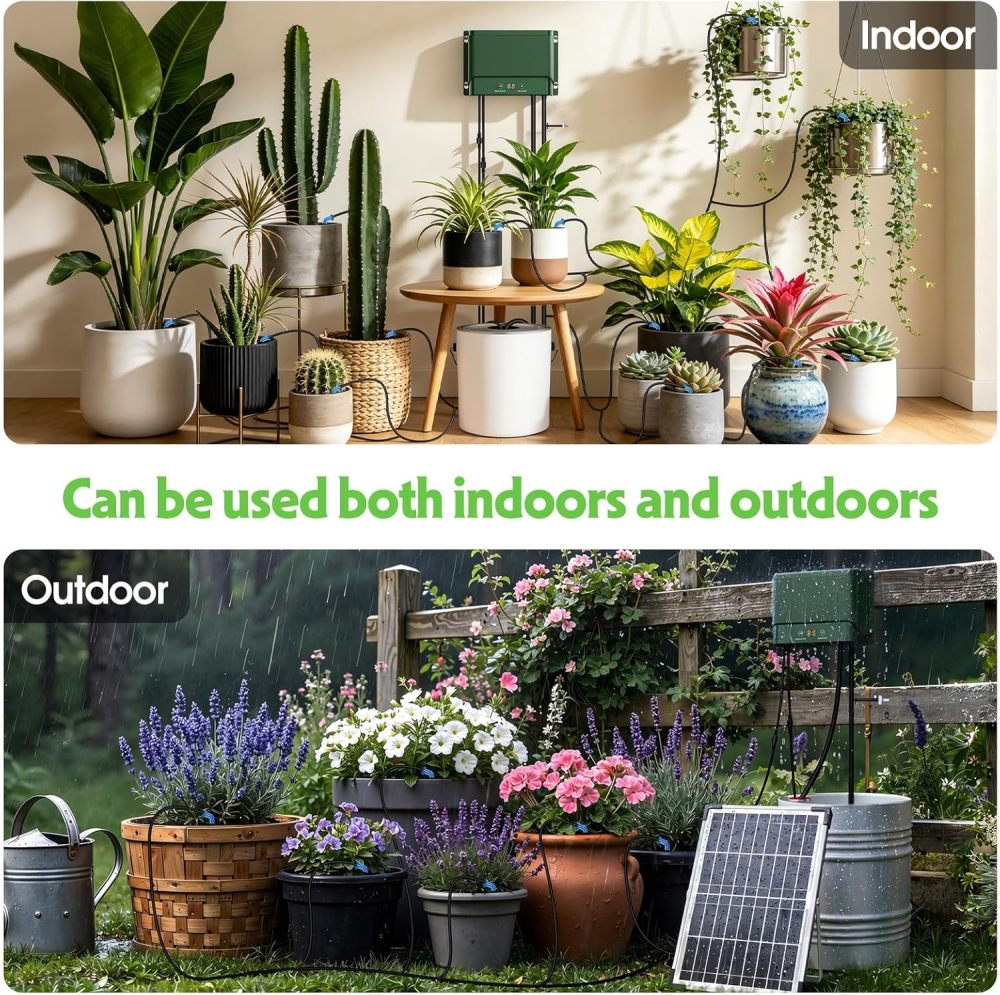 Sistema de riego solar de 10 W para riego automático de plantas, kit de riego por goteo de jardín de verano para sistema de riego por goteo de jardín solar, kit de sistema de riego compatible
