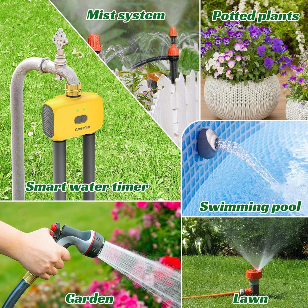 Temporizador de aspersor WiFi de 2 zonas, temporizador inteligente de agua para jardín con control remoto de aplicación para viajes, sistema de riego inteligente de entrada de latón para