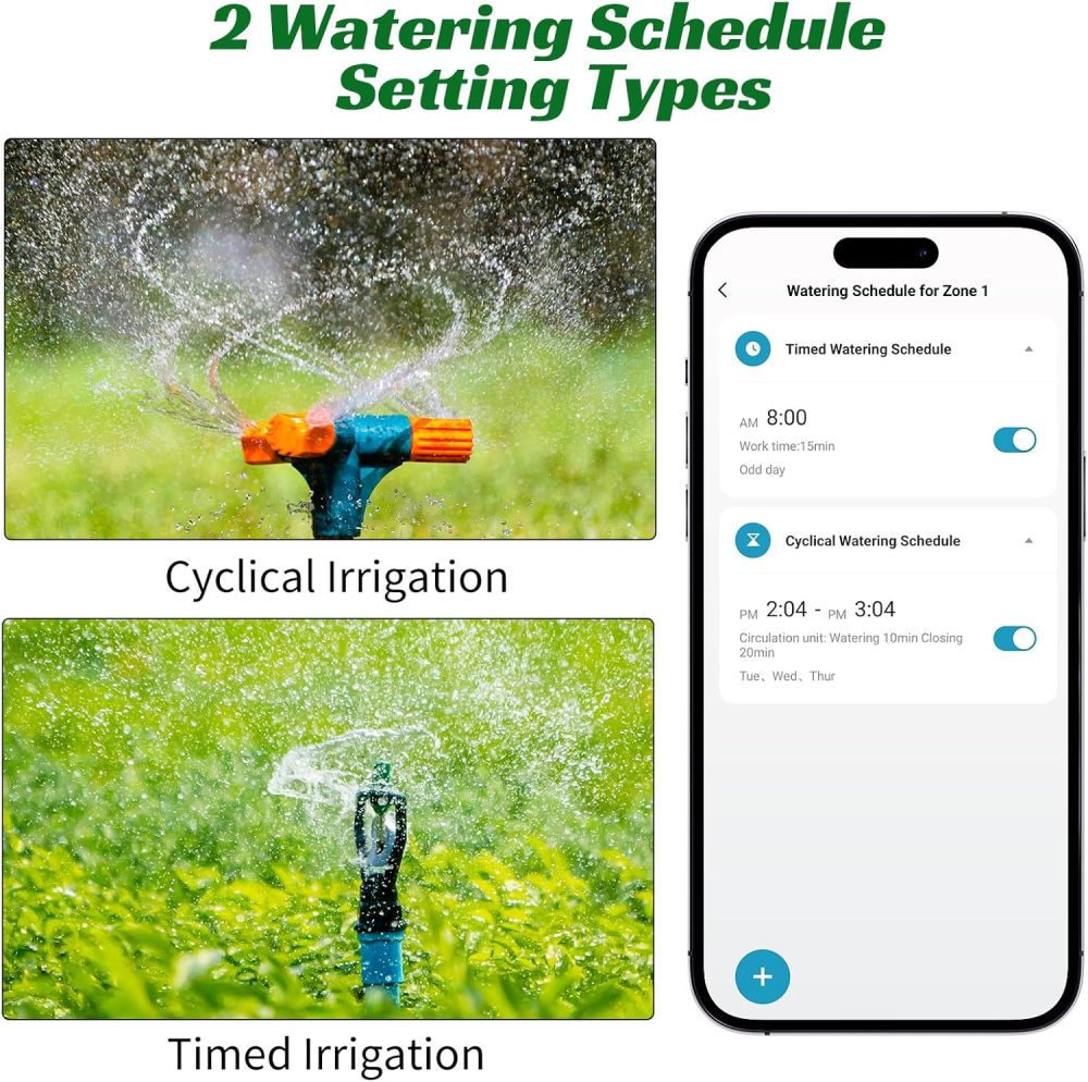 Temporizador de aspersor WiFi de 2 zonas, temporizador inteligente de agua para jardín con control remoto de aplicación para viajes, sistema de riego inteligente de entrada de latón para