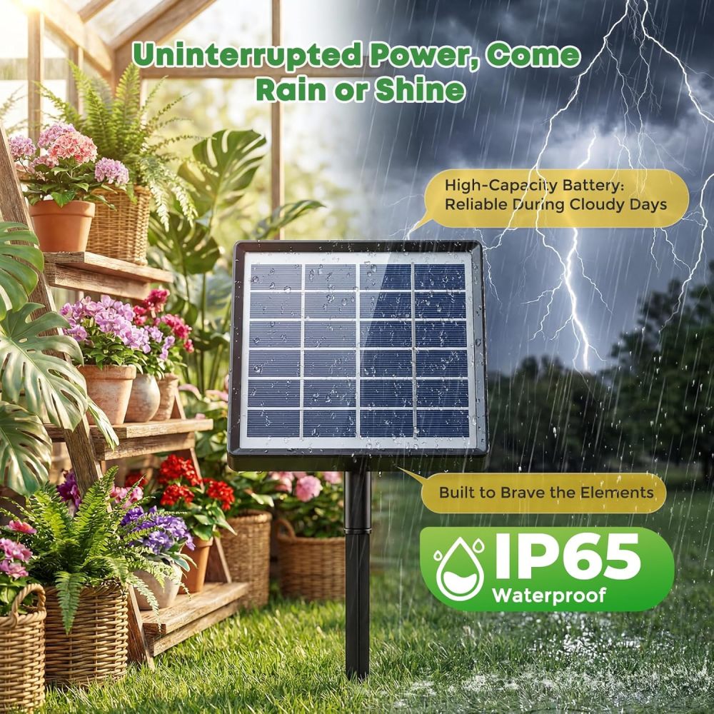 Sistema de riego por goteo solar, kit de riego automático con diseño dividido y válvula antisifón, sistema de riego de jardín de 12 modos con manguera de 49 pies para 15 plantas en maceta, patio, balcón e invernadero