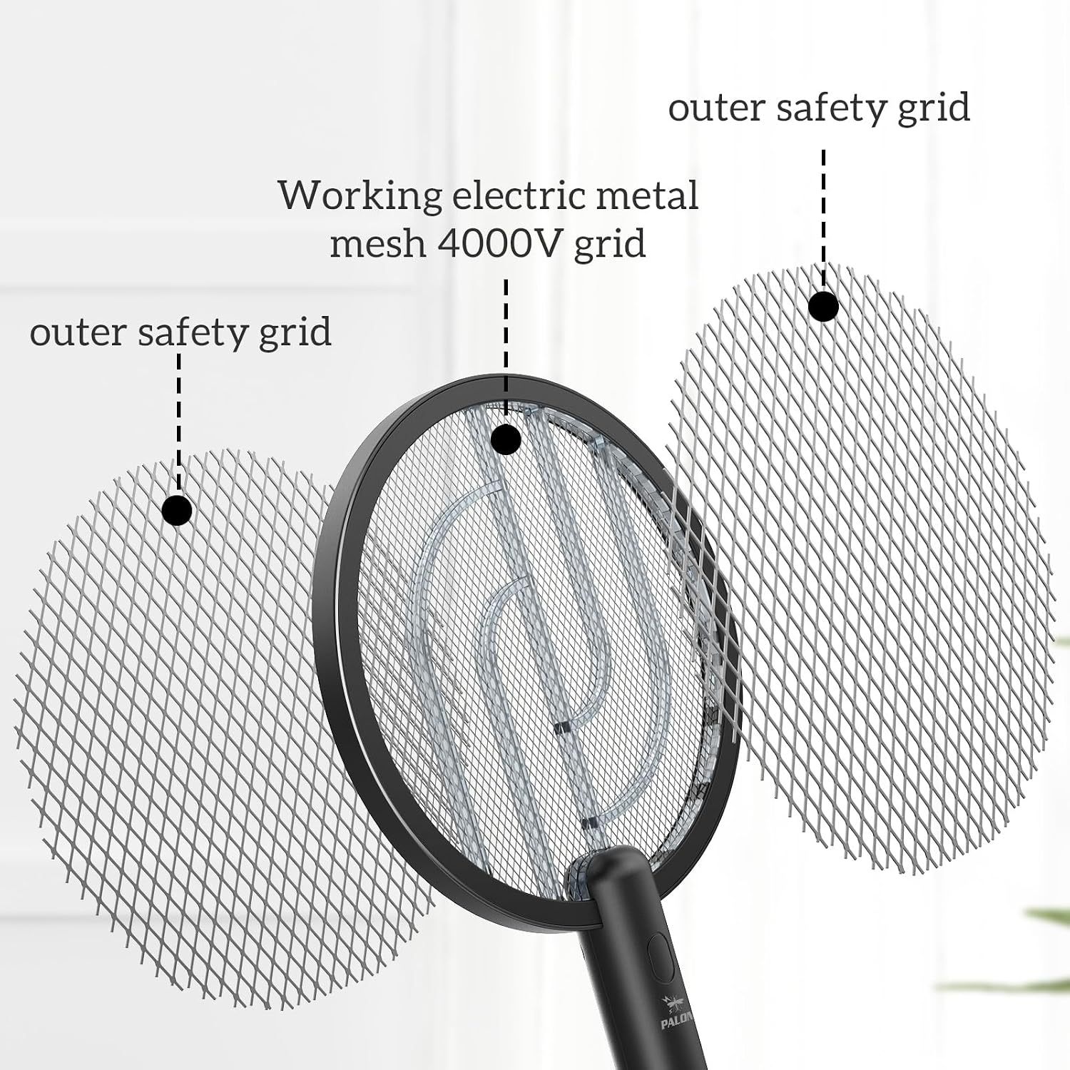PALONE Electric Fly Swatter Racket, Bug Zapper Racket with Charging Dock | 2 Modes, 3 Layers Safety Mesh, Rechargeable, Fly Zapper Indoor Outdoor for home Camping Yard