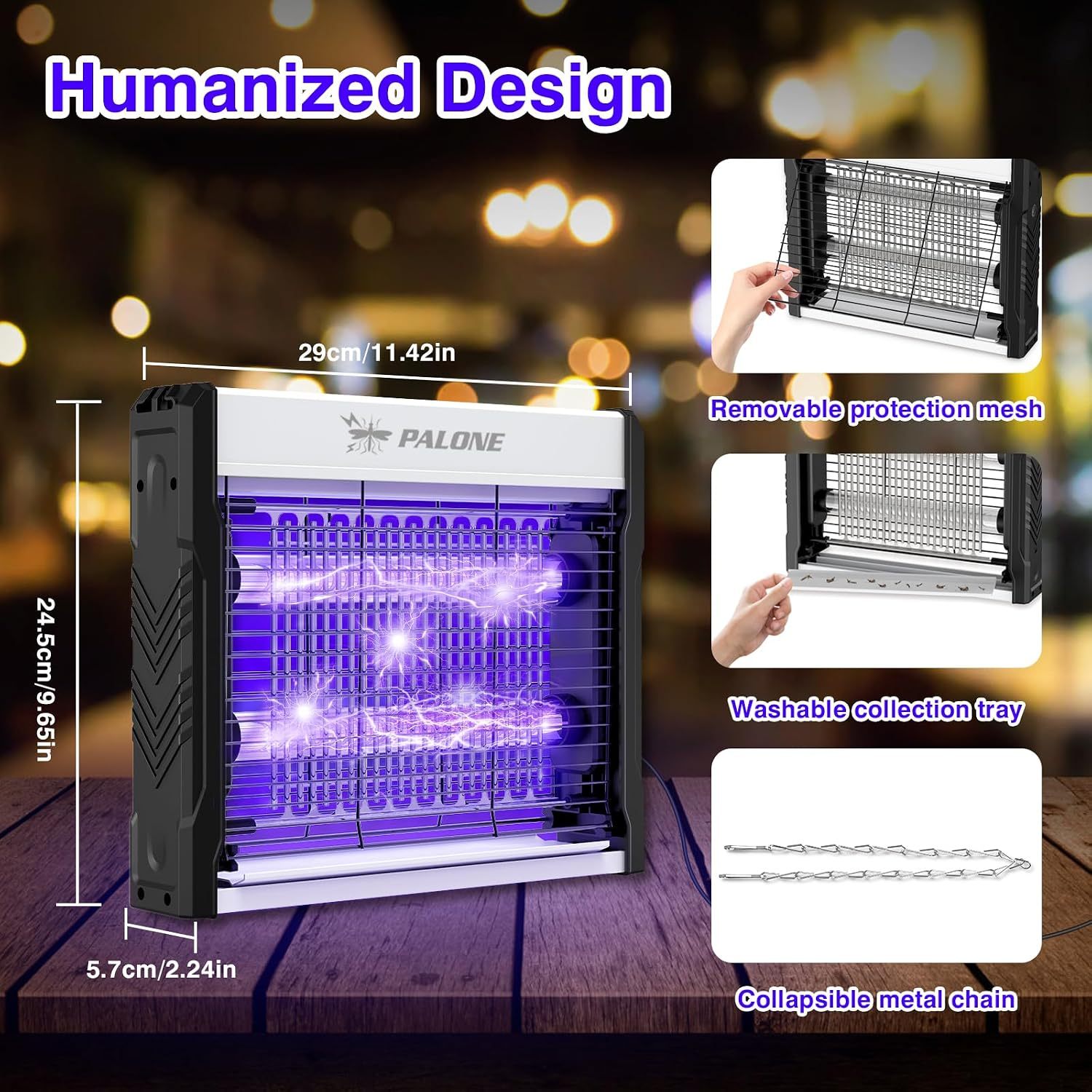 Electric Bug Zapper Indoor, 4000V Mosquito Zapper Indoor, 16 in | USB Bug Zapper with Removable Collection Tray, Fly Trap Mosquito Trap for Patio Yard Home Kitchen Camping