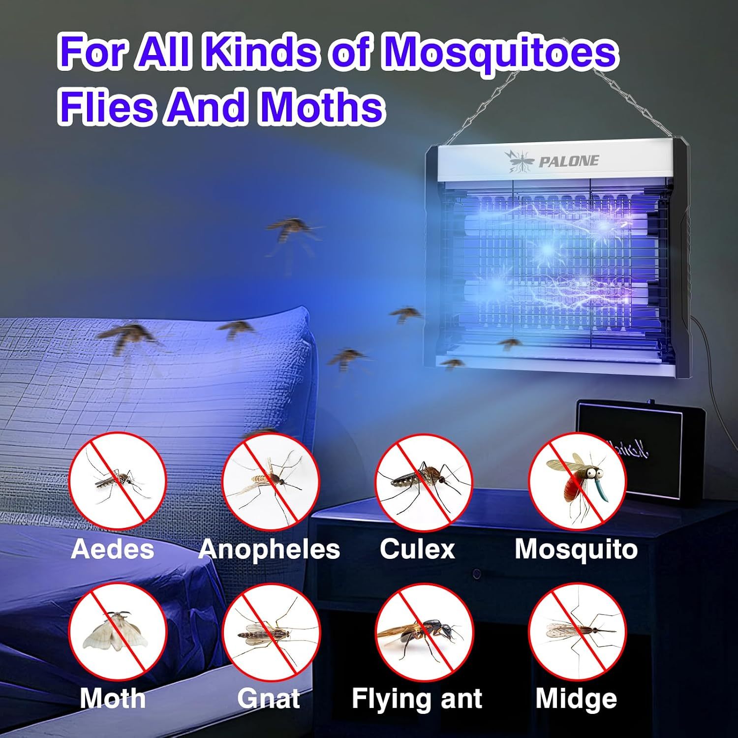Electric Bug Zapper Indoor, 4000V Mosquito Zapper Indoor, 16 in | USB Bug Zapper with Removable Collection Tray, Fly Trap Mosquito Trap for Patio Yard Home Kitchen Camping