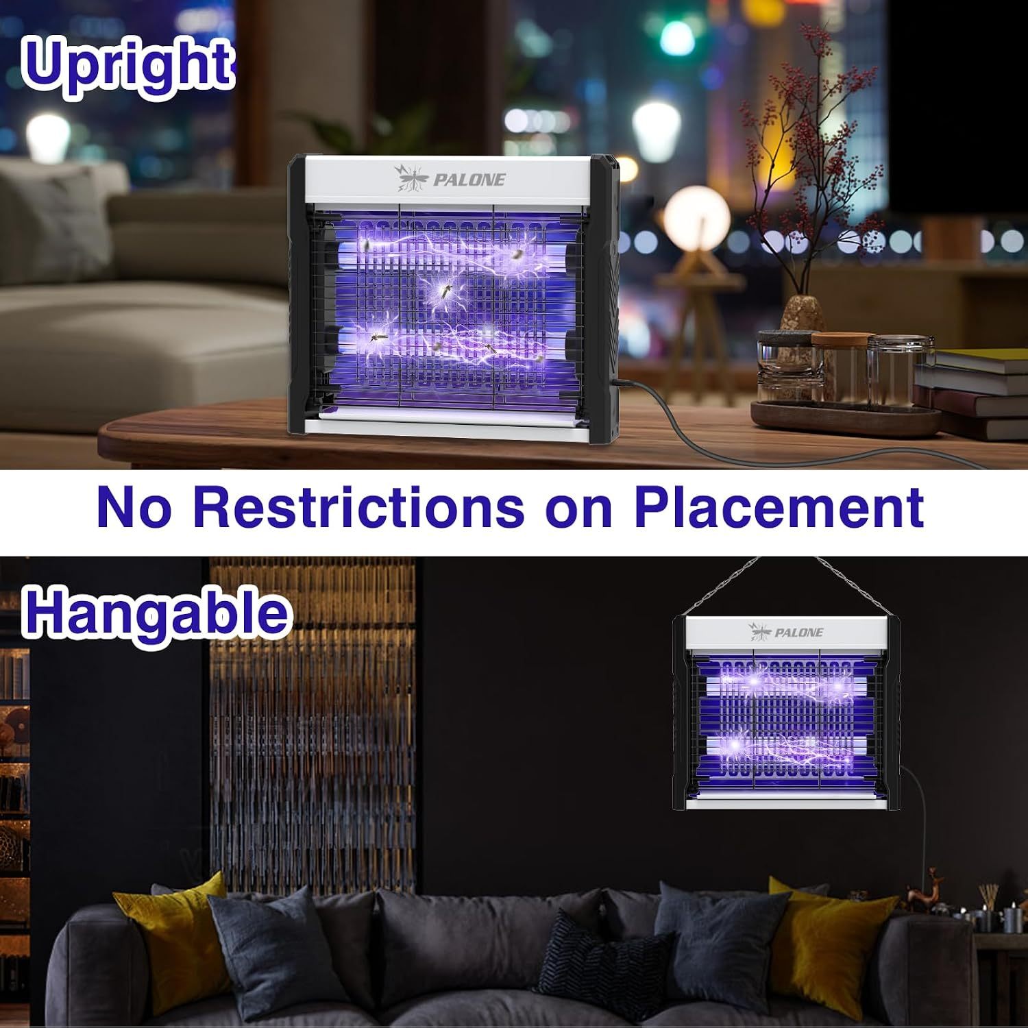Electric Bug Zapper Indoor, 4000V Mosquito Zapper Indoor, 16 in | USB Bug Zapper with Removable Collection Tray, Fly Trap Mosquito Trap for Patio Yard Home Kitchen Camping