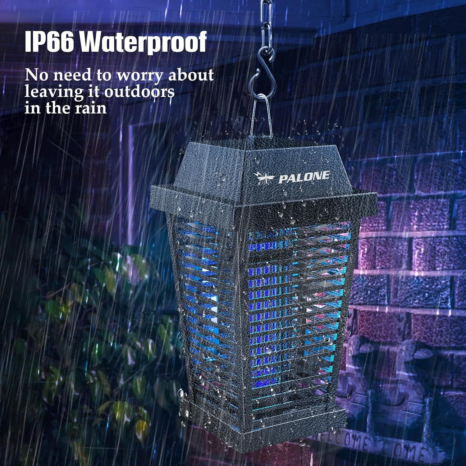 PALONE 4500V Solar Bug Zapper Outdoor, Electric Mosquito Zapper Indoor | 7.5W Solar Panel with 3.6m Cable, 2600 mAh Electric Bug zapper for Backyards, Patios, Camping and Farms