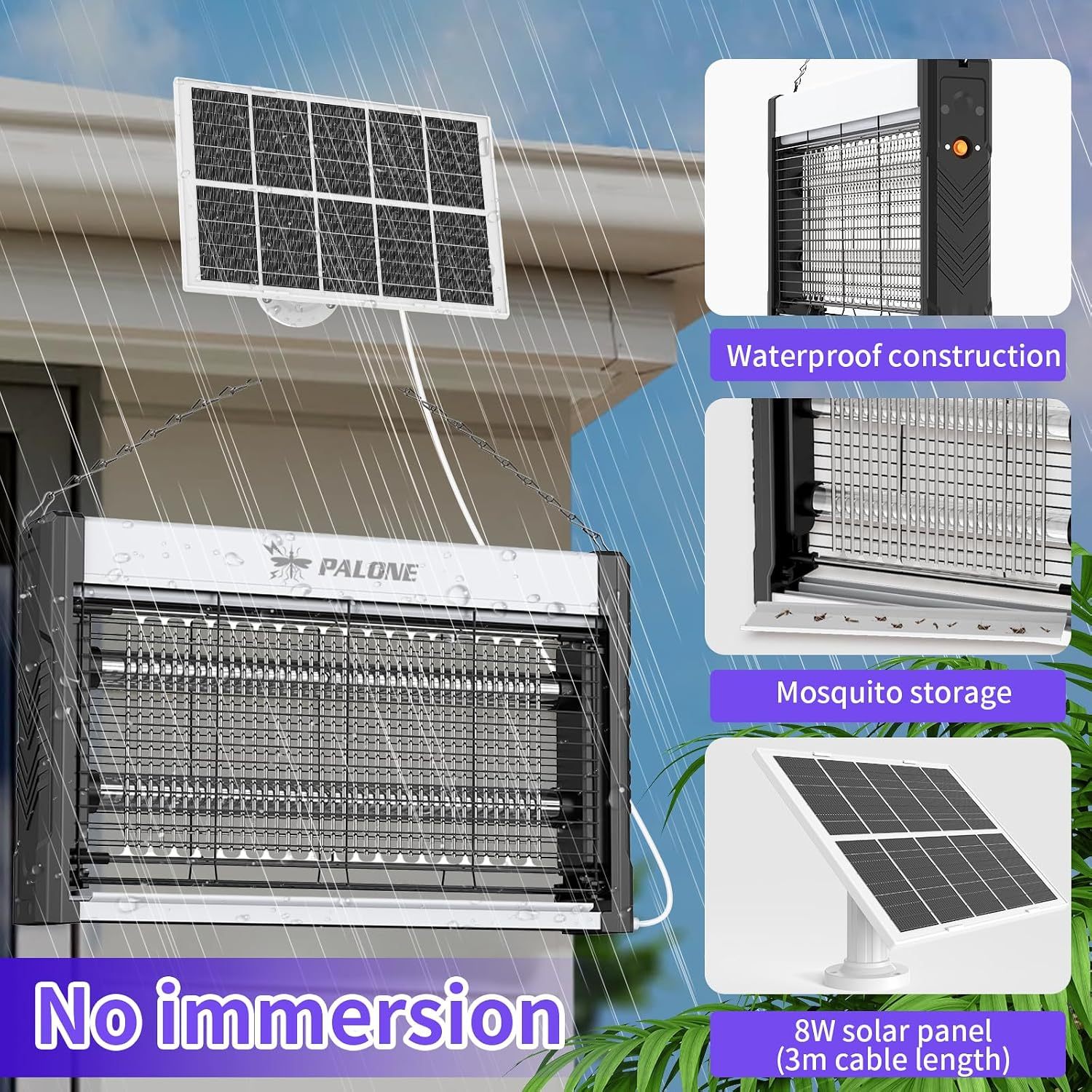 Solar Bug Zapper Outdoor, 4500V Rechargeable Electric Bug Zapper, 21 in | Mosquito Zapper with 10ft Cable, 10W Solar Panel, Waterproof Fly Trap Mosquito Trap for Patio Yard Home Kitchen Camping