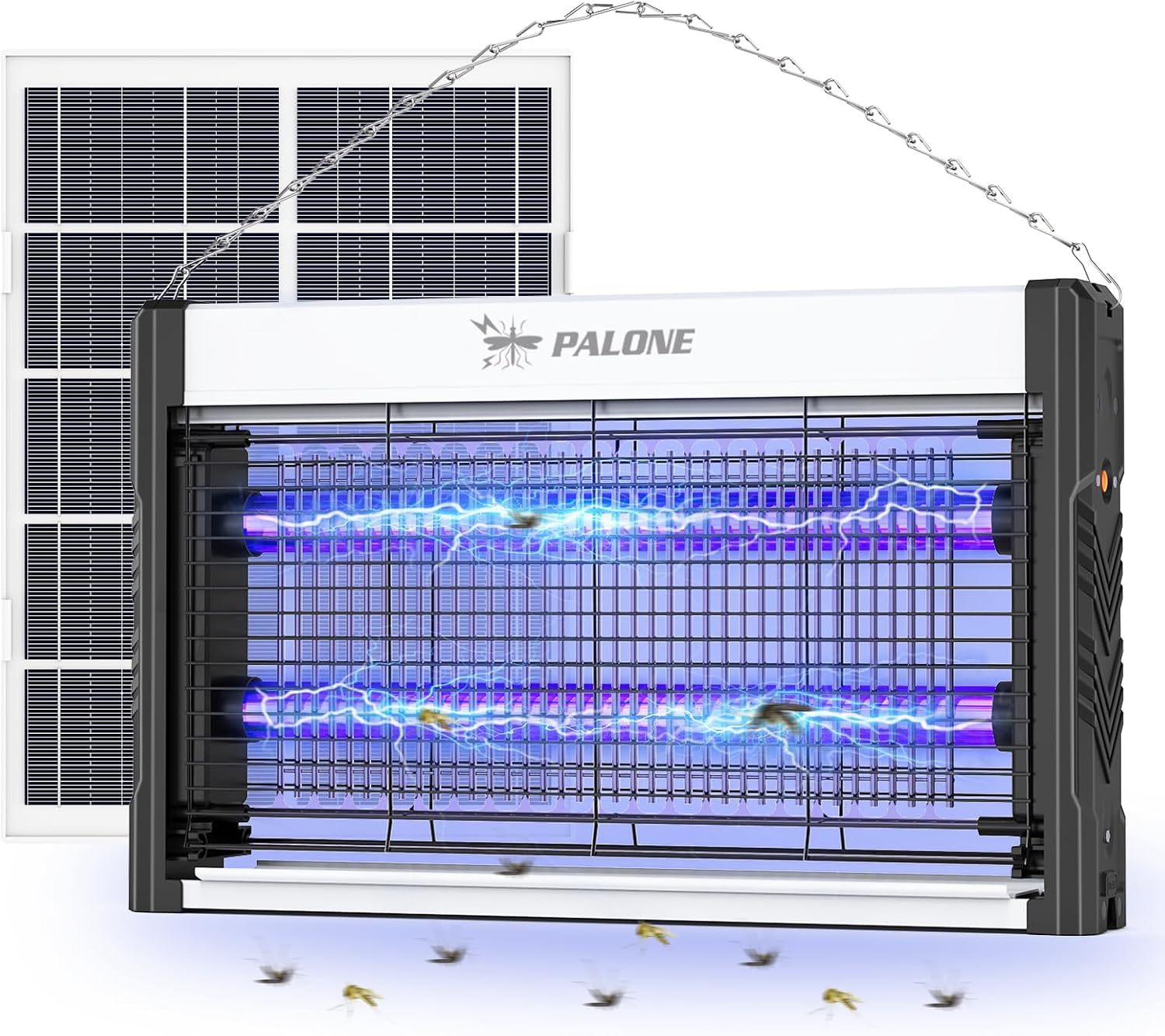 Solar Bug Zapper Outdoor, 4500V Rechargeable Electric Bug Zapper, 21 in | Mosquito Zapper with 10ft Cable, 10W Solar Panel, Waterproof Fly Trap Mosquito Trap for Patio Yard Home Kitchen Camping
