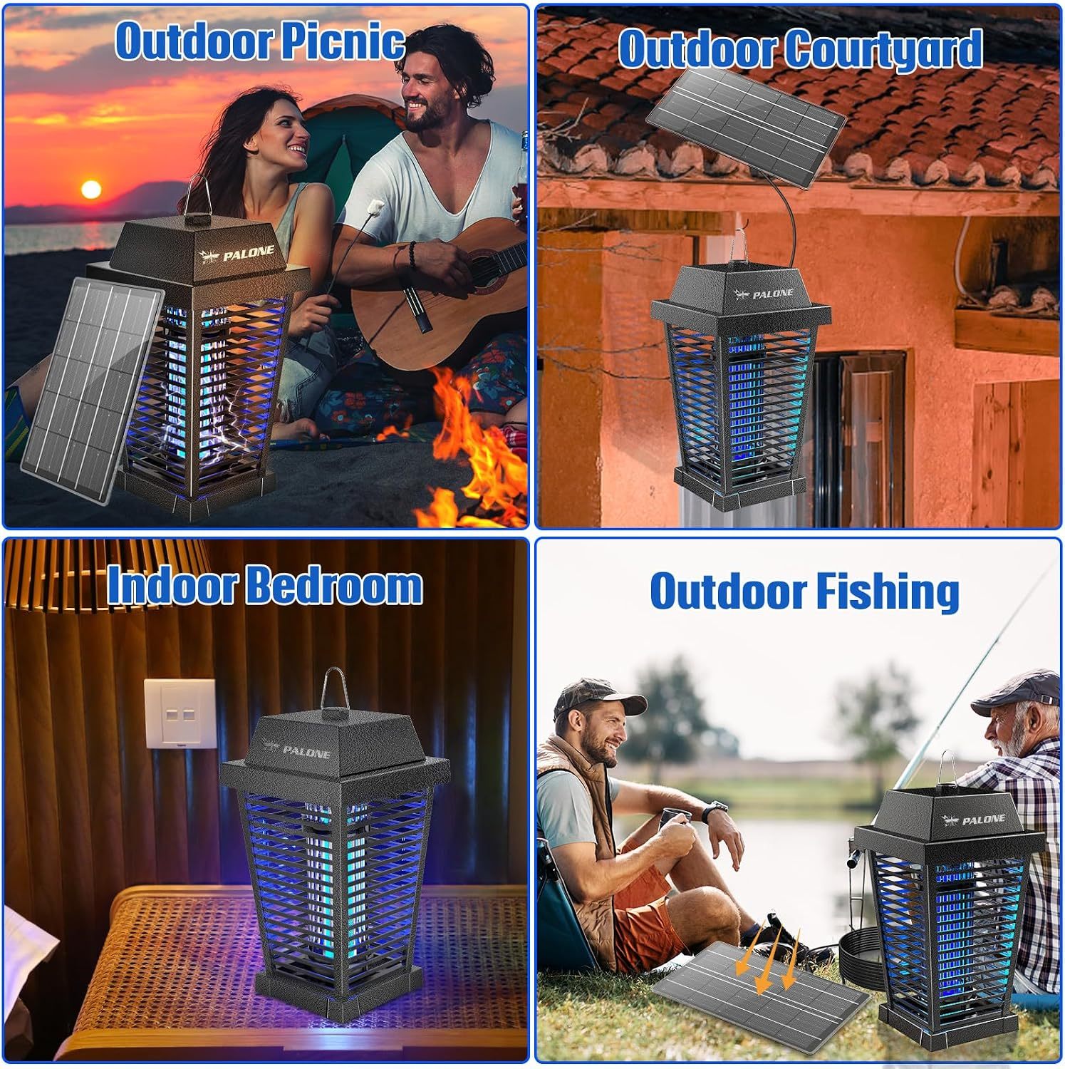 PALONE 4500V Solar Bug Zapper Outdoor, Electric Mosquito Zapper Indoor | 7.5W Solar Panel with 3.6m Cable, 2600 mAh Electric Bug zapper for Backyards, Patios, Camping and Farms
