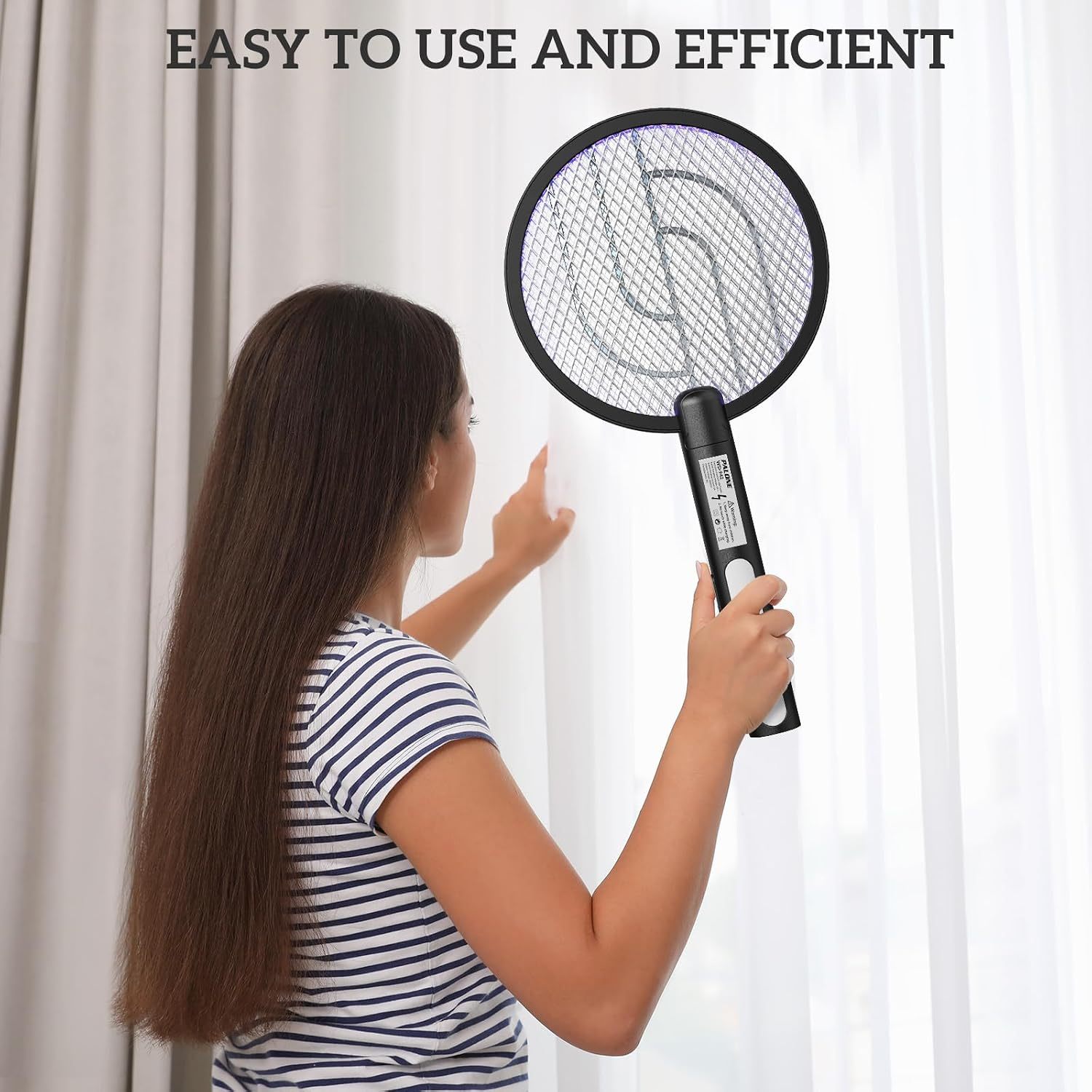 PALONE Electric Fly Swatter Racket, Bug Zapper Racket with Charging Dock | 2 Modes, 3 Layers Safety Mesh, Rechargeable, Fly Zapper Indoor Outdoor for home Camping Yard