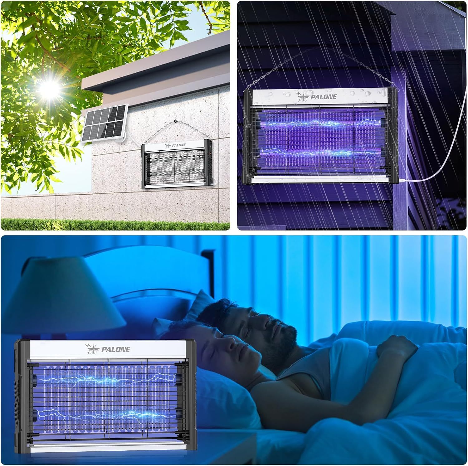 Solar Bug Zapper Outdoor, 4500V Rechargeable Electric Bug Zapper, 21 in | Mosquito Zapper with 10ft Cable, 10W Solar Panel, Waterproof Fly Trap Mosquito Trap for Patio Yard Home Kitchen Camping