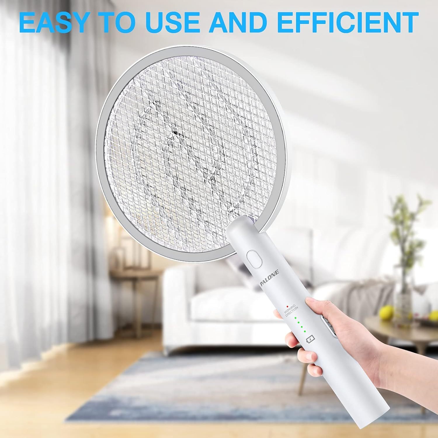 PALONE Electric Fly Swatter Racket, Bug Zapper Racket with Charging Dock | 2 Modes, 3 Layers Safety Mesh, Rechargeable, Fly Zapper Indoor Outdoor for home Camping Yard, White 1P