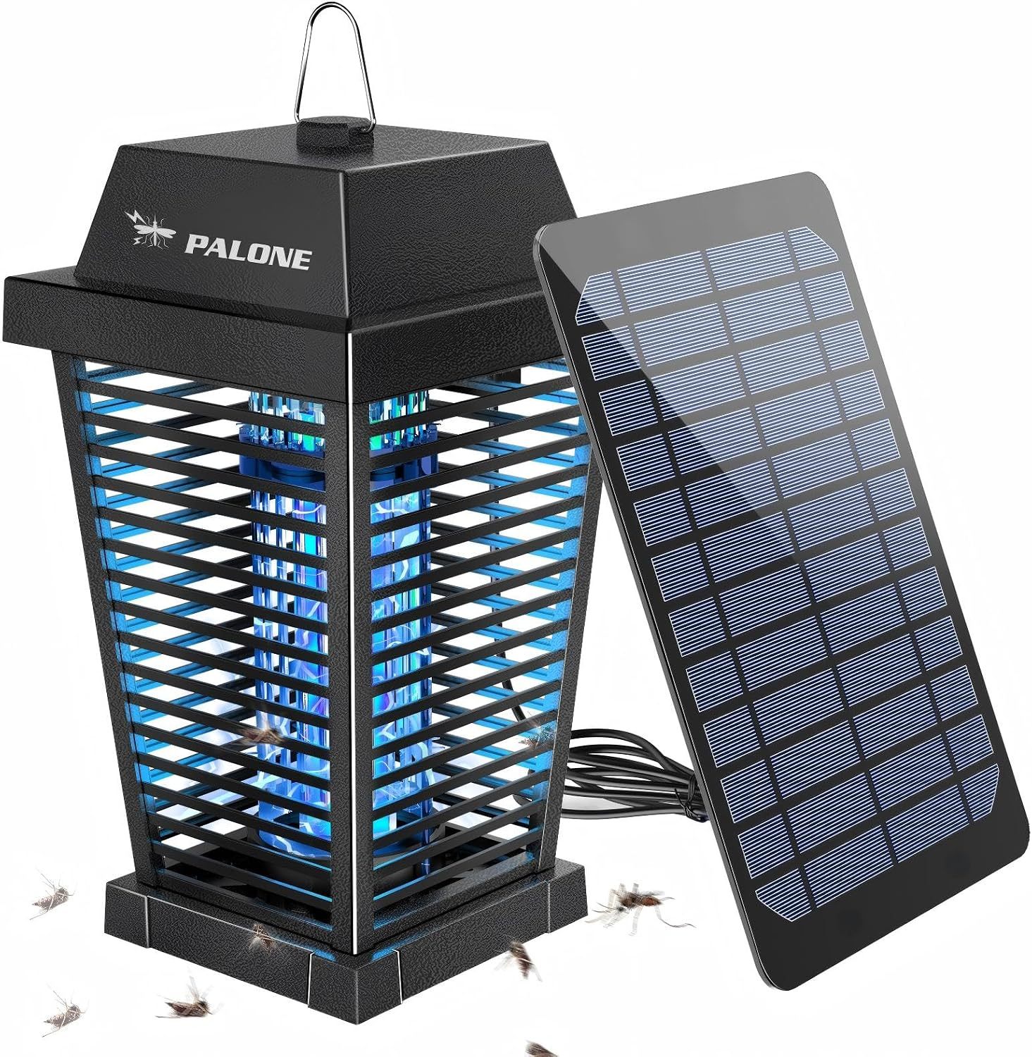 PALONE 4500V Solar Bug Zapper Outdoor, Electric Mosquito Zapper Indoor | 7.5W Solar Panel with 3.6m Cable, 2600 mAh Electric Bug zapper for Backyards, Patios, Camping and Farms