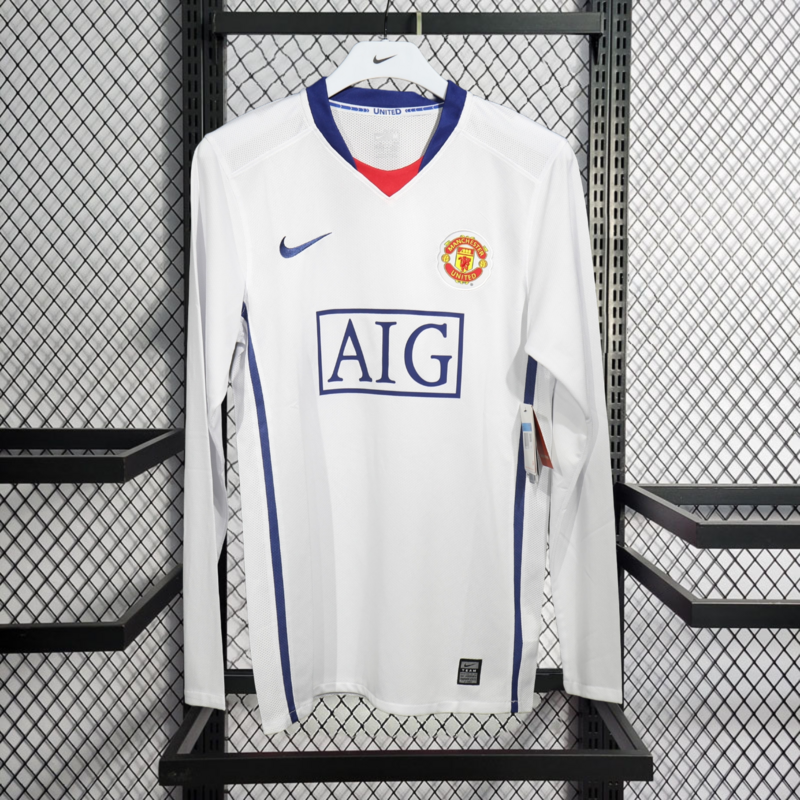 Retro player 2008-09 Manchester United Away Long Sleeves White Football jersey retro