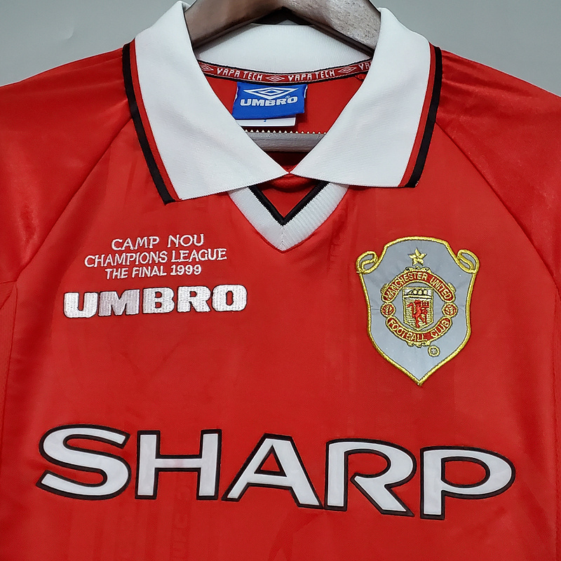 Retro long-sleeved 1999-00 Manchester United Champions League version home BECKHAM GIGGS KEANE SHERINGHAM  Football jersey retro