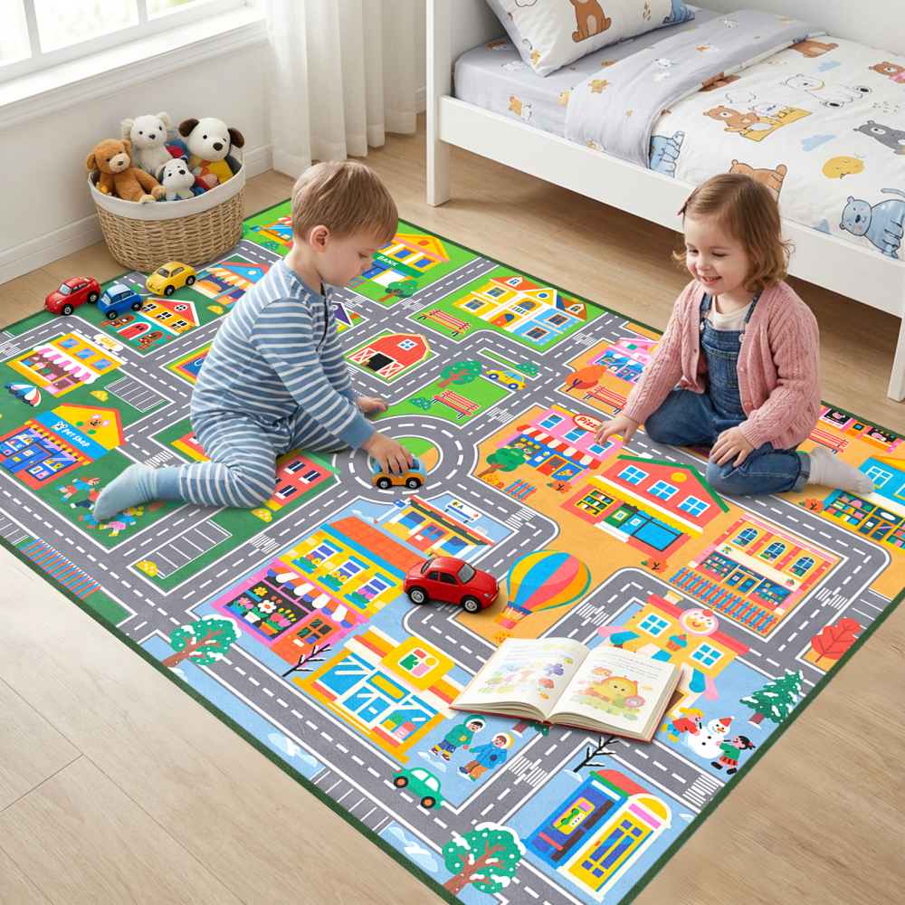 City Life Traffic Road Kids Area Rug Play Mat | CozyLil