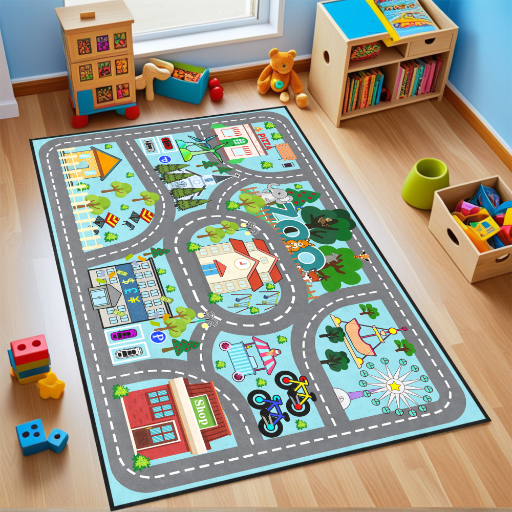 Kids Fun Race Track Traffic Road Playmat Rug | CozyLil