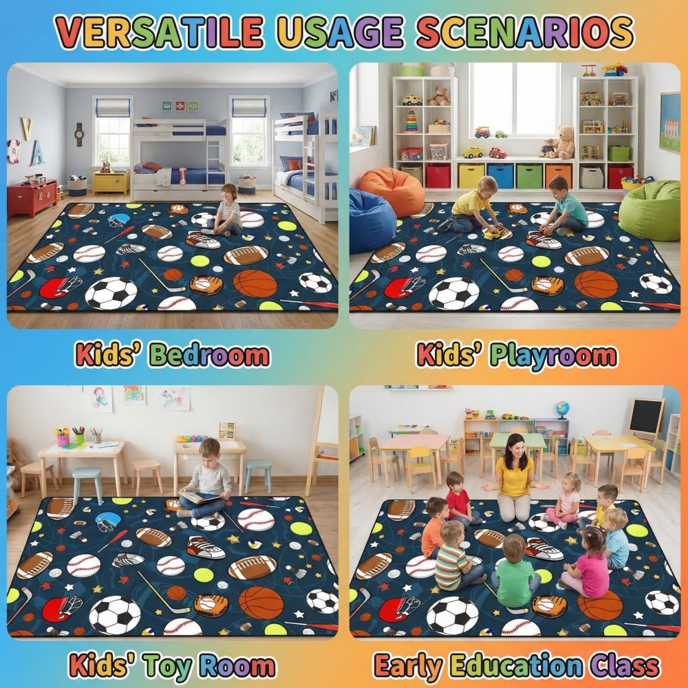 Navy Blue Sports Ball Area Rug for Kids Bedroom | CozyLil