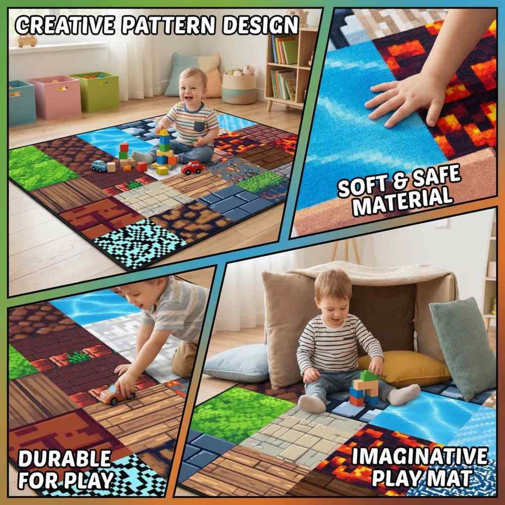Pixel Block Gamer Building Kids Play Mat for Boys Room | CozyLil