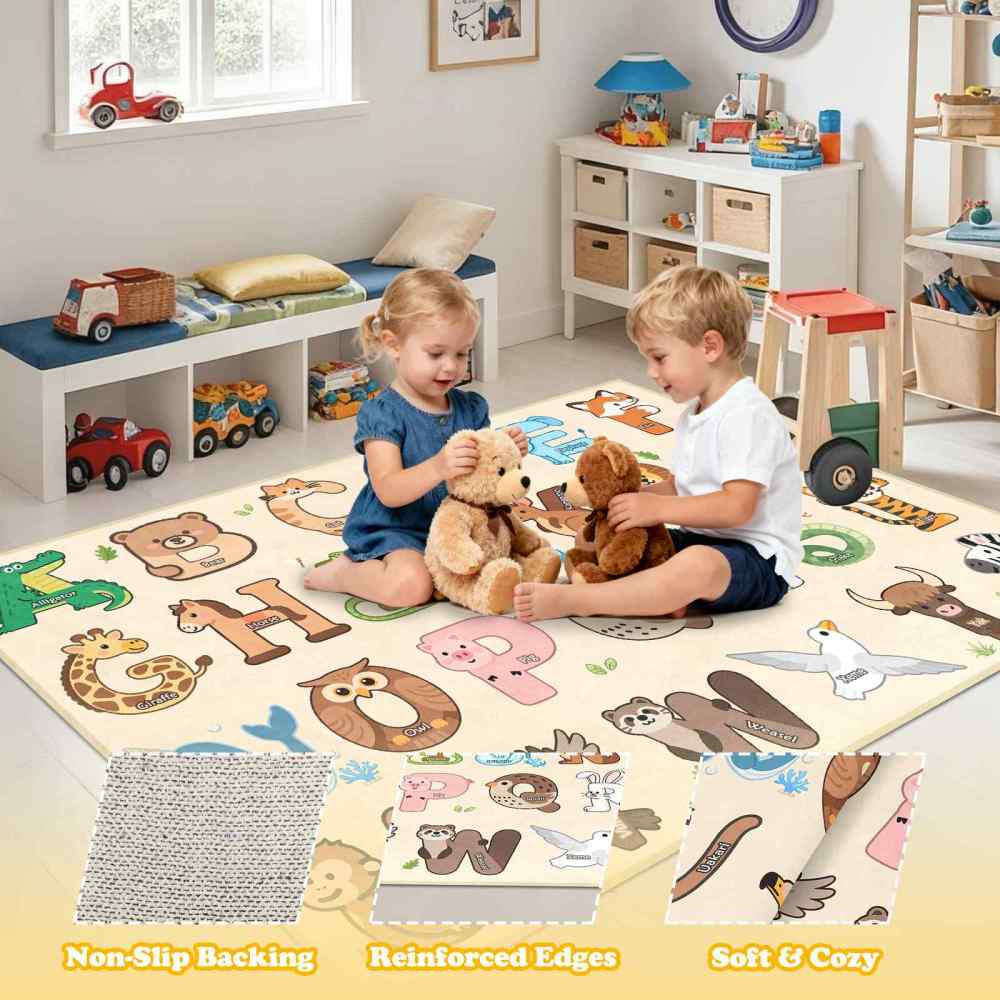 Beige Educational Animal Alphabet Area Rug | CozyLil