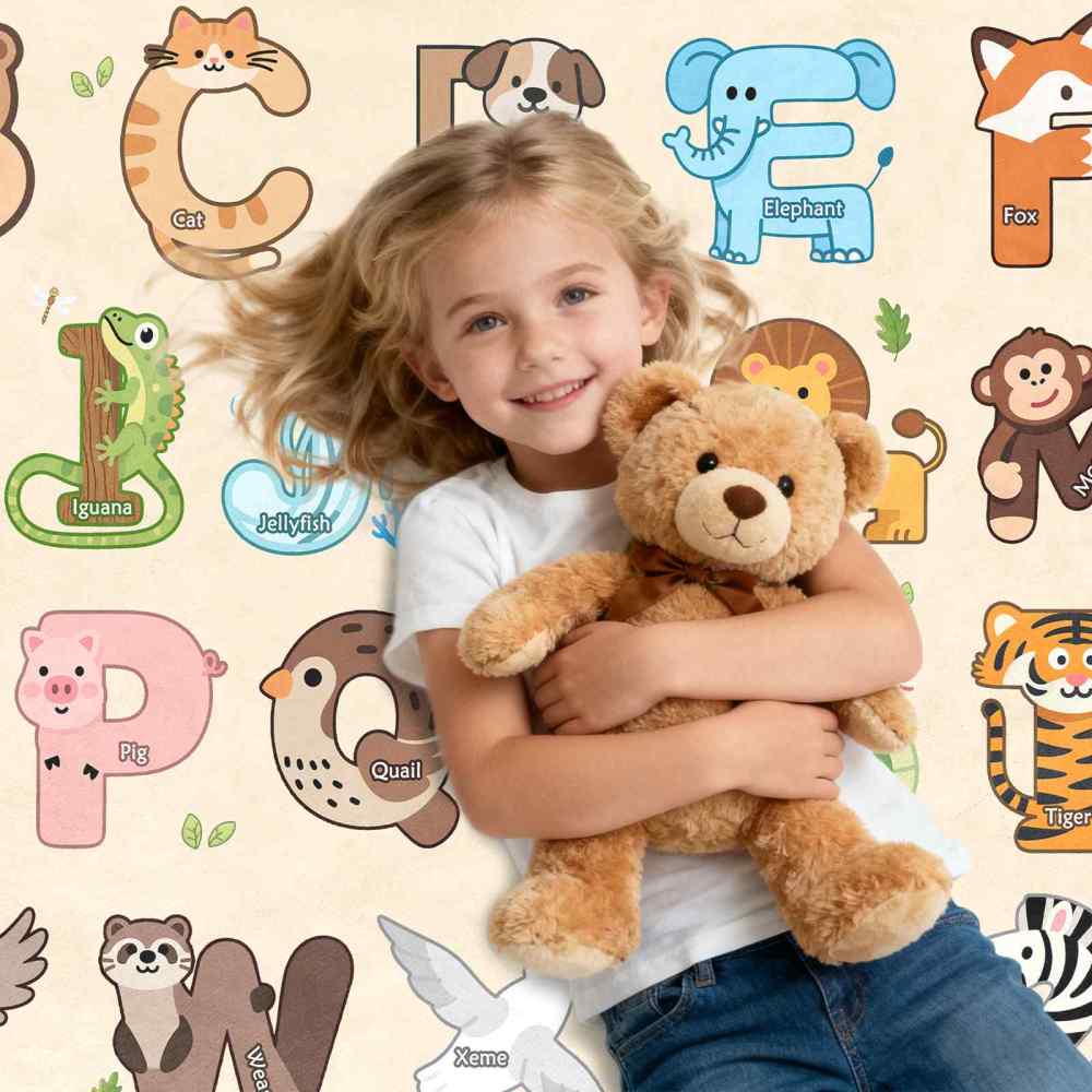 Beige Educational Animal Alphabet Area Rug | CozyLil