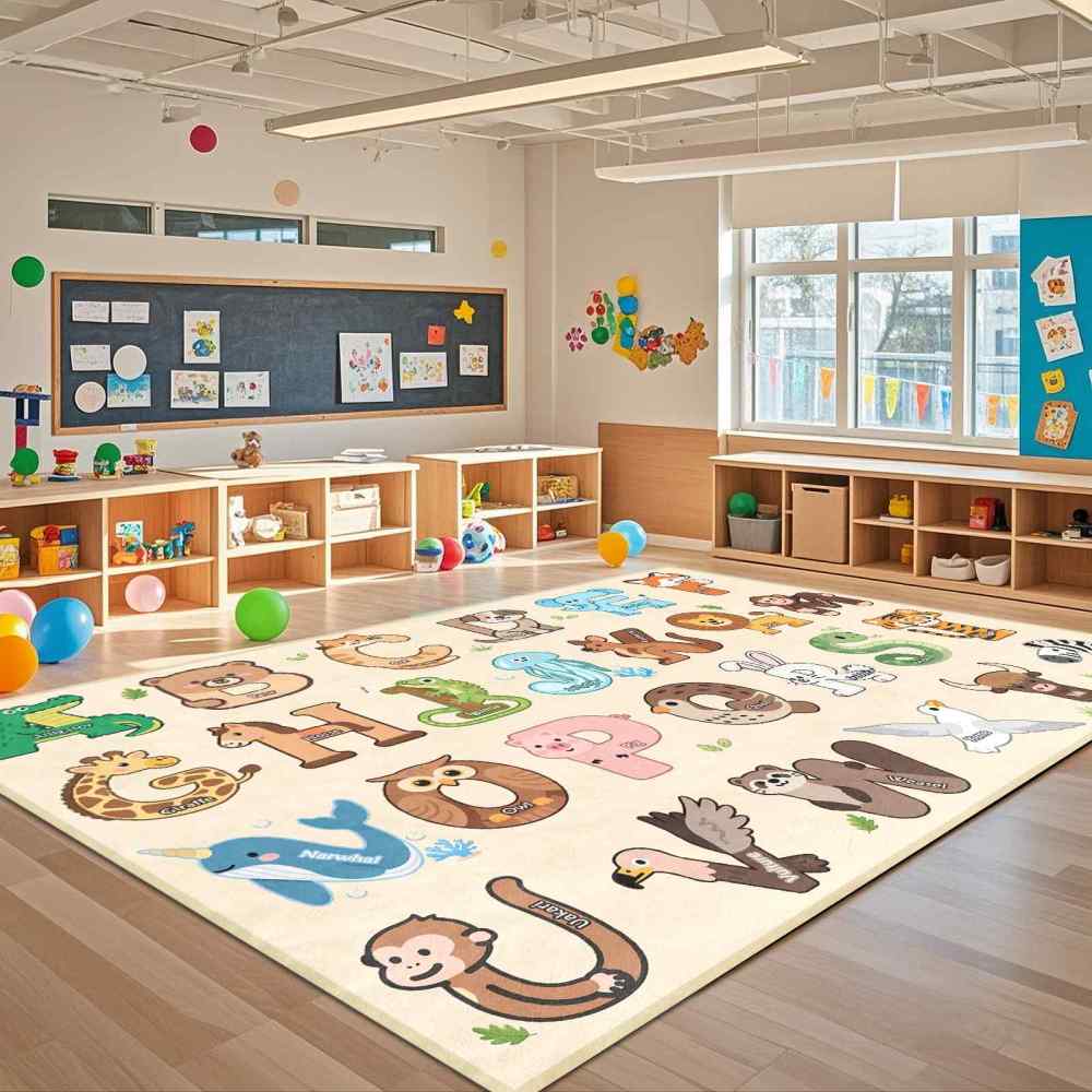 Beige Educational Animal Alphabet Area Rug | CozyLil