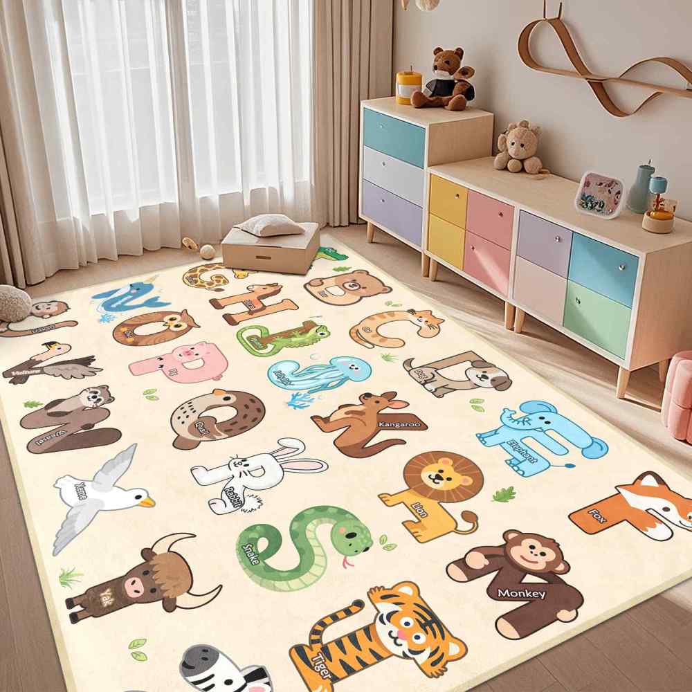 Beige Educational Animal Alphabet Area Rug | CozyLil