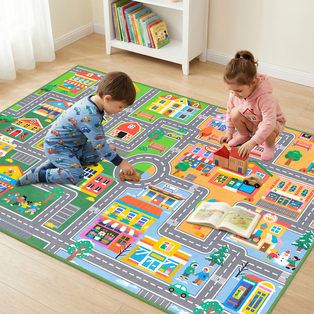 City Life Traffic Road Kids Area Rug Play Mat | CozyLil