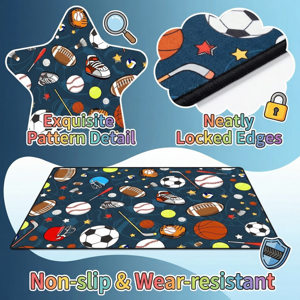 Navy Blue Sports Ball Area Rug for Kids Bedroom | CozyLil