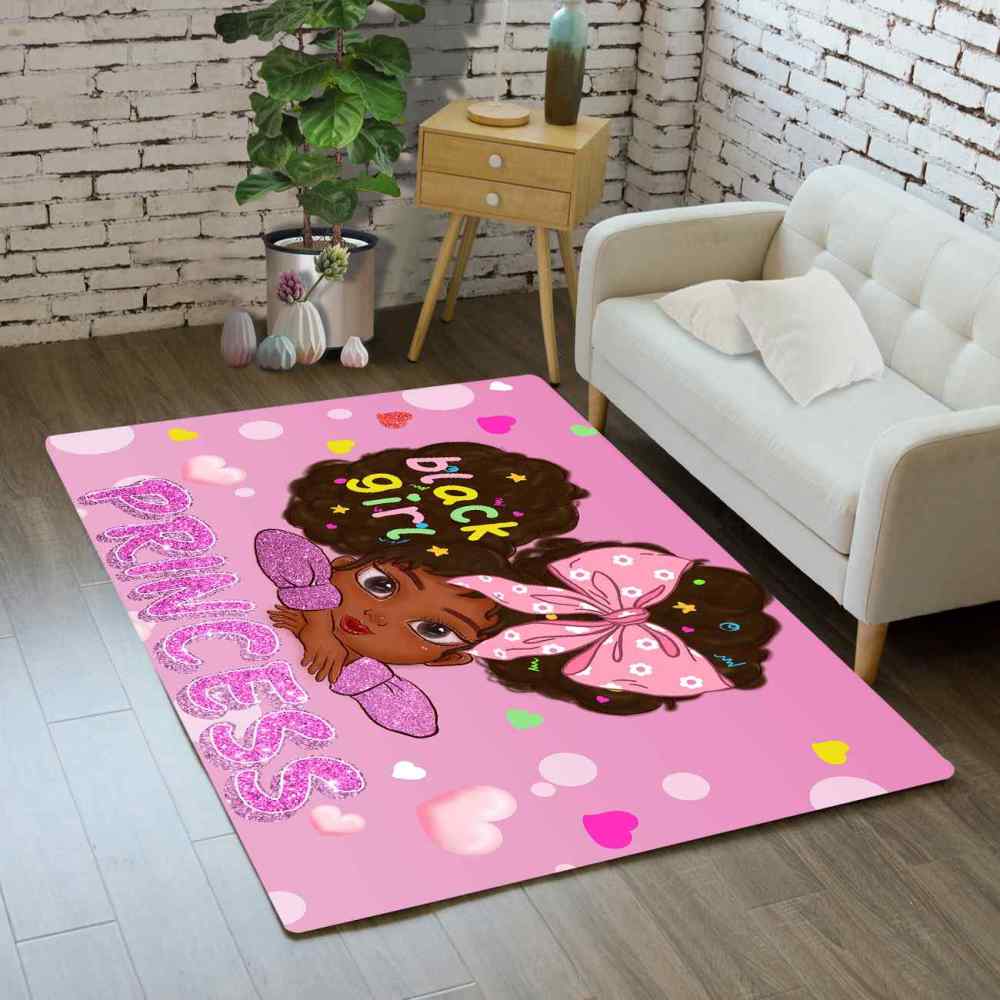 Cute African American Girl Pink Room Decor Rug | CozyLil