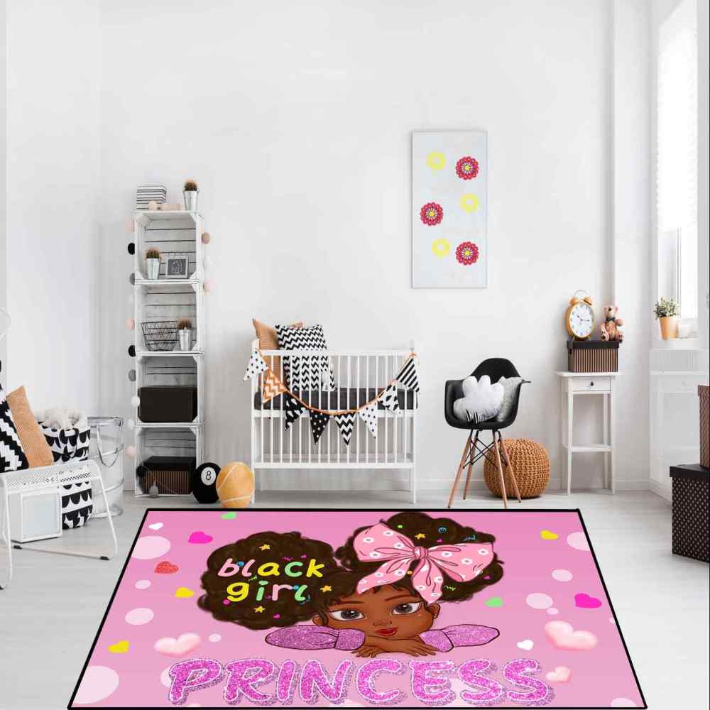 Cute African American Girl Pink Room Decor Rug | CozyLil