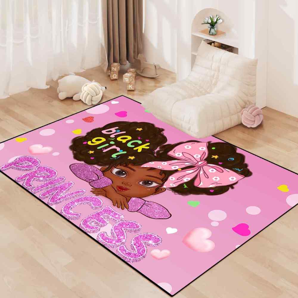 Cute African American Girl Pink Room Decor Rug | CozyLil
