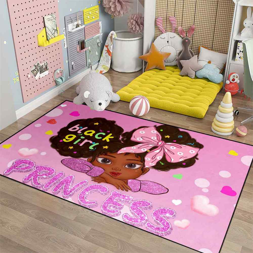 Cute African American Girl Pink Room Decor Rug | CozyLil